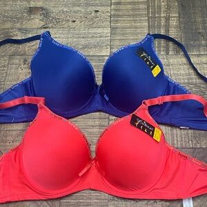 Dual-Pack Seamless Push-Up Bras in Blue & Coral by